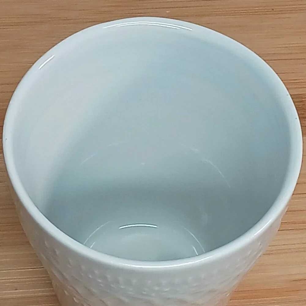 IKEA Sommar 2017 Embossed Lace 8oz Porcelain Cup Light Gray Glazed 103.418.19
